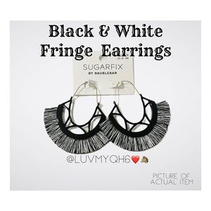 Black & White Fringe Gold Hoop Dangle Earrings